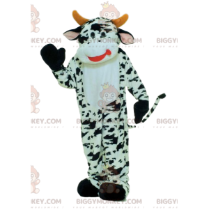 Traje de mascote BIGGYMONKEY™ Vaca preta e branca com chifres