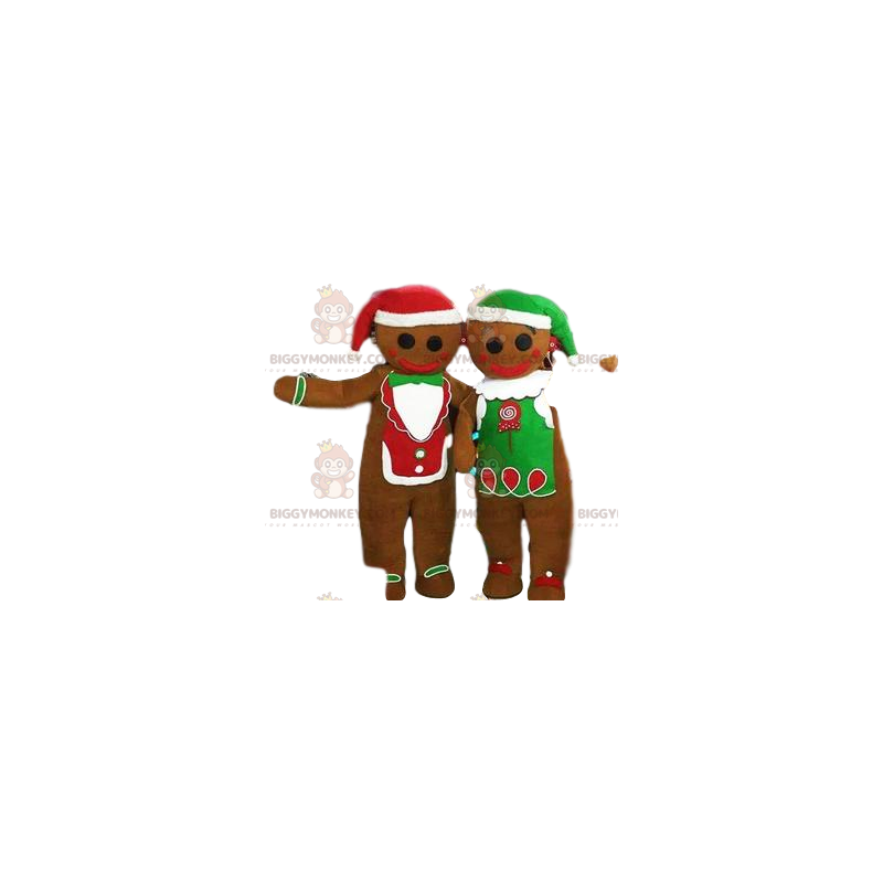 BIGGYMONKEY™ Gingerbread Man Maskot Kostym Duo med hatt -