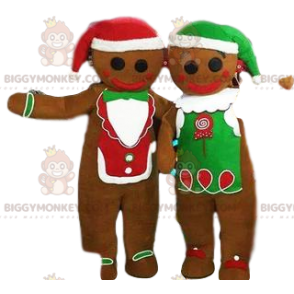 BIGGYMONKEY™ Lebkuchenmann-Maskottchen-Kostüm-Duo mit Hut -