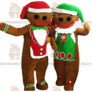 BIGGYMONKEY™ Lebkuchenmann-Maskottchen-Kostüm-Duo mit Hut -