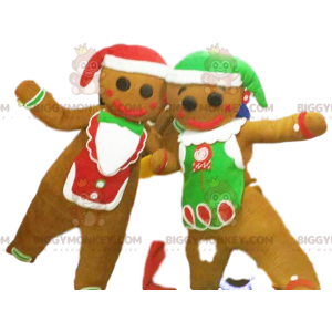 BIGGYMONKEY™ Lebkuchenmann-Maskottchen-Kostüm-Duo mit Hut -