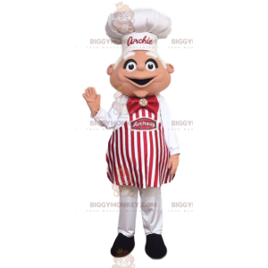 BIGGYMONKEY™ Chef Mascot Costume with White Hat and Red Bow -