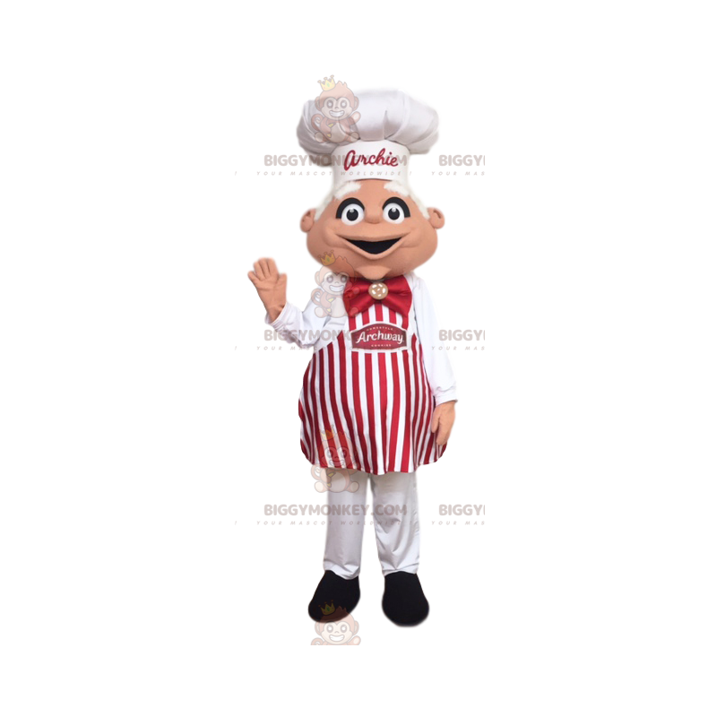 BIGGYMONKEY™ kockmaskotdräkt med vit hatt och röd rosett -