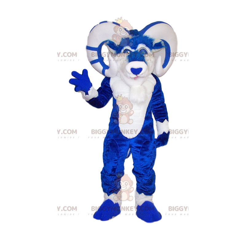Costume de mascotte BIGGYMONKEY™ de bélier bleu et blanc