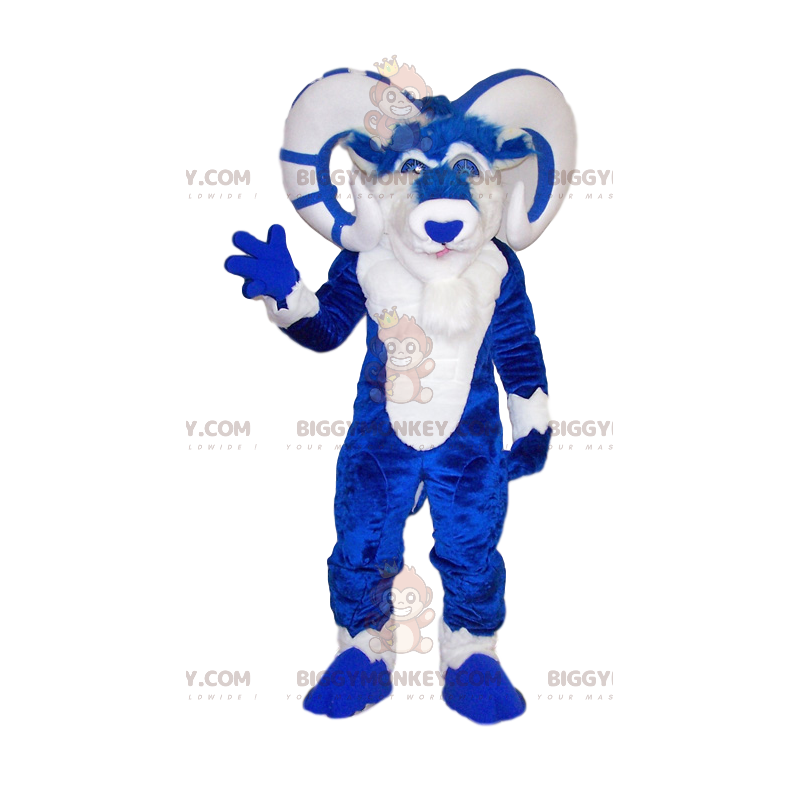 Maestoso costume mascotte BIGGYMONKEY™ ariete blu e bianco -