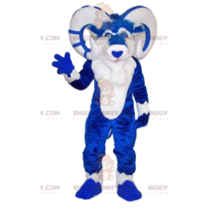 Costume de mascotte BIGGYMONKEY™ de bélier bleu et blanc