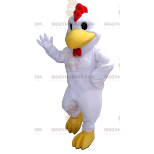 Costume da mascotte gigante bianco rosso e giallo Gallo Gallina