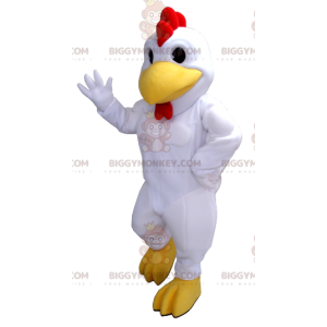 Kæmpe hvid rød og gul hanehøne BIGGYMONKEY™ maskotkostume -