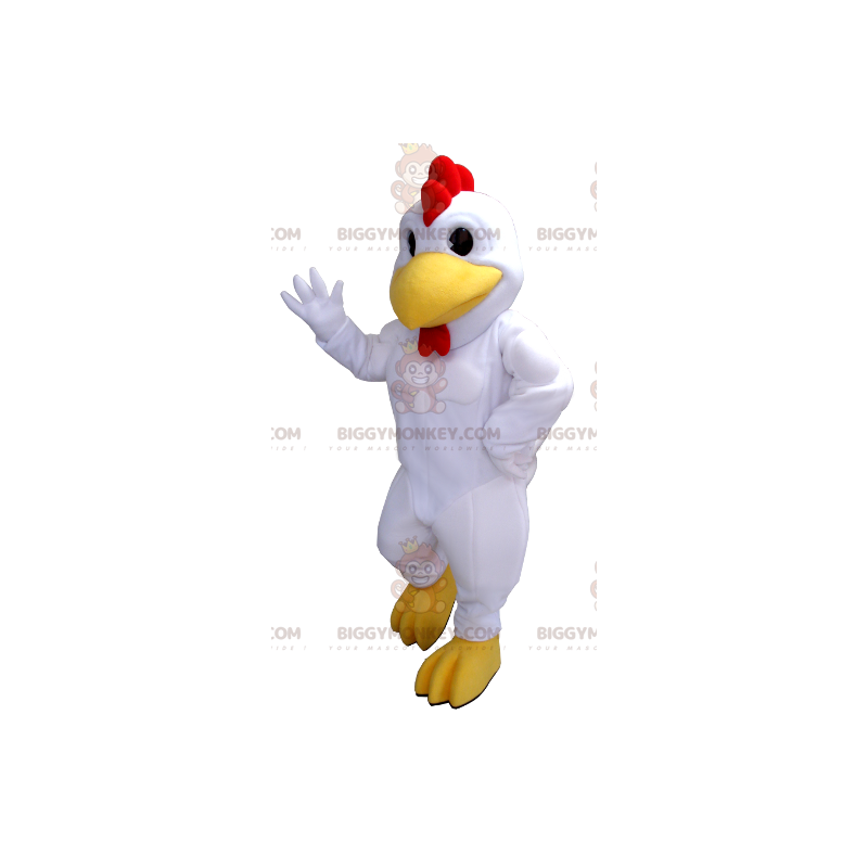 Costume da mascotte gigante bianco rosso e giallo Gallo Gallina