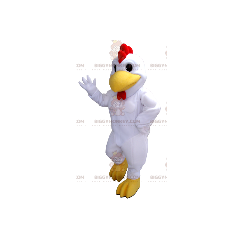 Costume de mascotte BIGGYMONKEY™ de poule de coq blanc rouge et