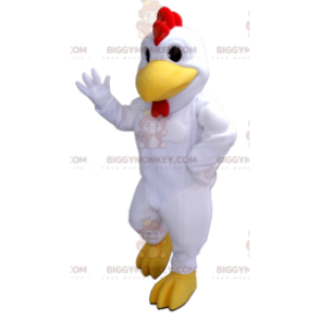 Costume da mascotte gigante bianco rosso e giallo Gallo Gallina