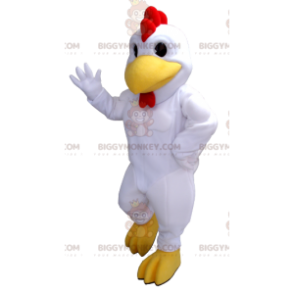 Disfraz de mascota gallo gigante blanco rojo y amarillo gallina