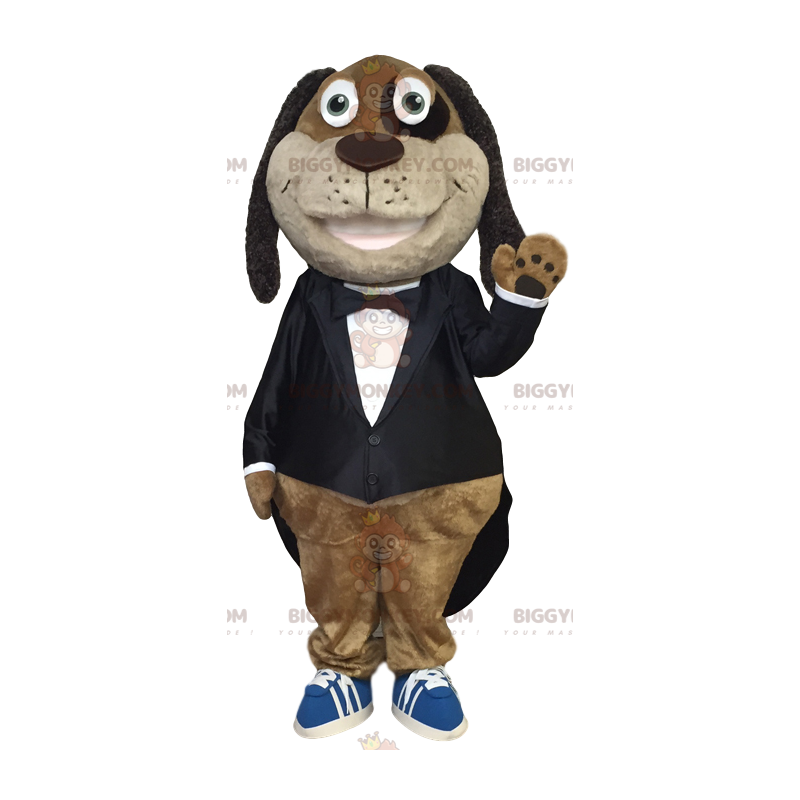 BIGGYMONKEY™ Mascot Costume of Cheerful Dachshund i snygg svart