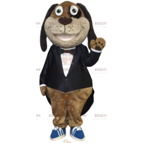 Traje de mascote BIGGYMONKEY™ de Dachshund alegre em elegante