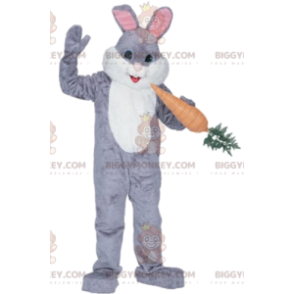 Disfraz de mascota BIGGYMONKEY™ Conejito gris y blanco con una