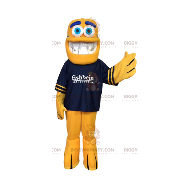 Costume da mascotte pesce giallo BIGGYMONKEY™ con t-shirt blu