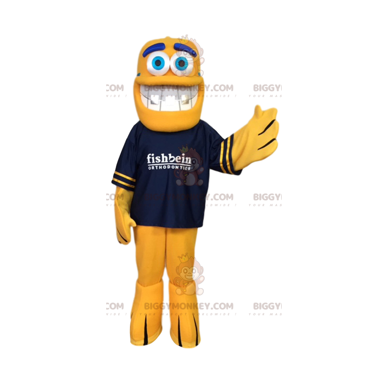 Traje de mascote de peixe amarelo BIGGYMONKEY™ com camiseta