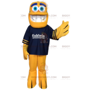 Costume da mascotte pesce giallo BIGGYMONKEY™ con t-shirt blu