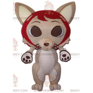 BIGGYMONKEY™ mascot costume of beige fox and his big red hat –