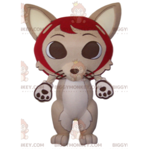 BIGGYMONKEY™ mascot costume of beige fox and his big red hat –