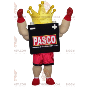 Boxer BIGGYMONKEY™ mascottekostuum met gele kroon en rode short