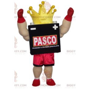 Boxer BIGGYMONKEY™ Mascot Costume with Yellow Crown and Red