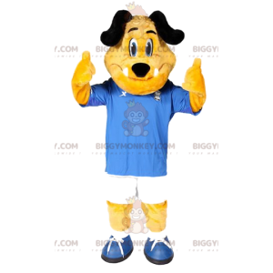 Costume de mascotte BIGGYMONKEY™ de chien jaune avec sa tenue