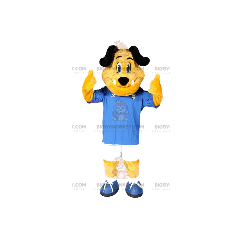 Costume de mascotte BIGGYMONKEY™ de chien jaune avec sa tenue