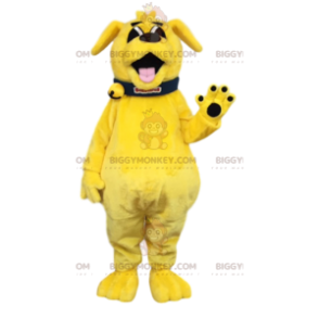 Traje de mascote BIGGYMONKEY™ Flash cão amarelo com coleira