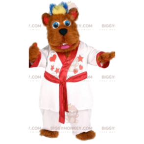 BIGGYMONKEY™ Soft Ginger Bear Mascot Costume With White