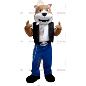 Kostým maskota BIGGYMONKEY™ Hnědobílý pes v oblečení pro mládež