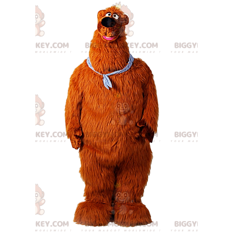 Giant Brown Bear BIGGYMONKEY™ maskottiasu, jossa bandana kaulan