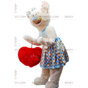 BIGGYMONKEY™ mascot costume of cuddly beige bear with its red