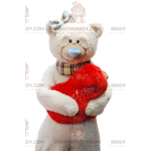 BIGGYMONKEY™ maskotdräkt av gosig beige björn med sin röda