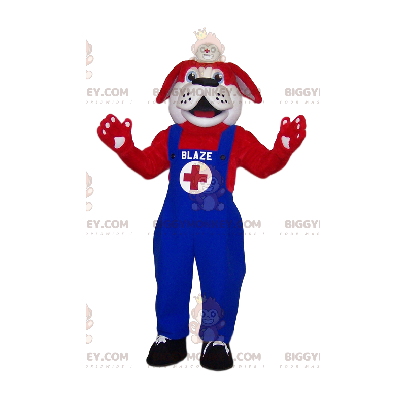 BIGGYMONKEY™ Red St Bernard Rescuer in Blue Overalls Mascot