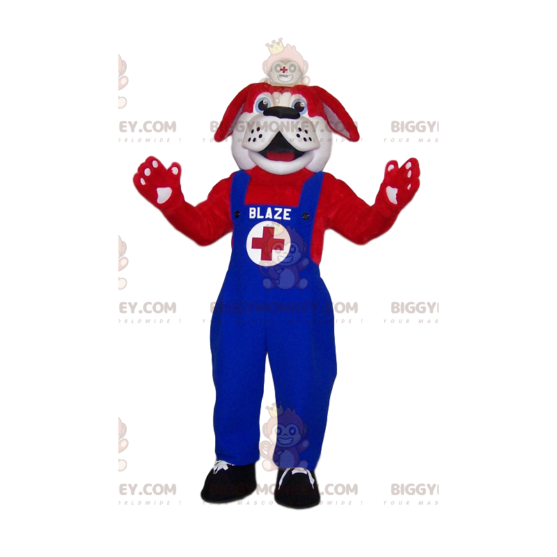 BIGGYMONKEY™ Red St Bernard Rescuer v kostýmu maskota modré