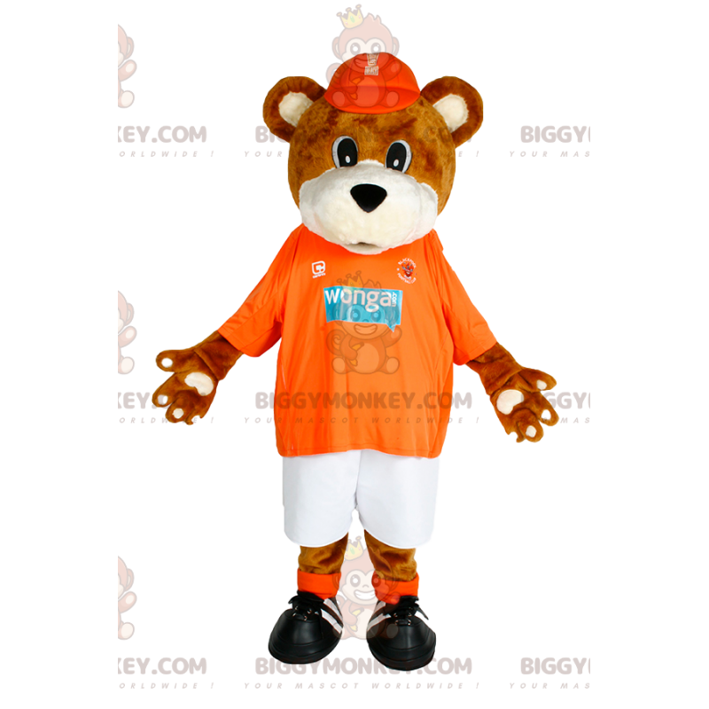 BIGGYMONKEY™ Mascot Costume Brown Bear Cub With Orange