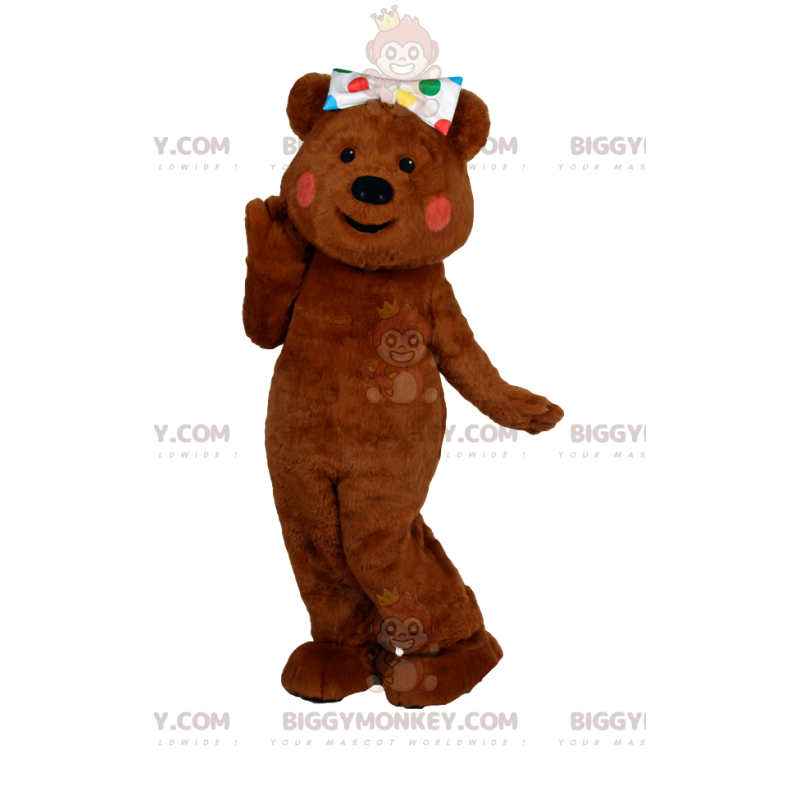 Costume de mascotte BIGGYMONKEY™ d'ours brun coquet avec son