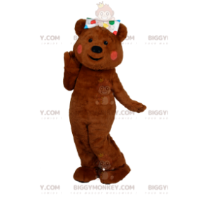 Traje de mascote BIGGYMONKEY™ de lindo urso pardo com laço de