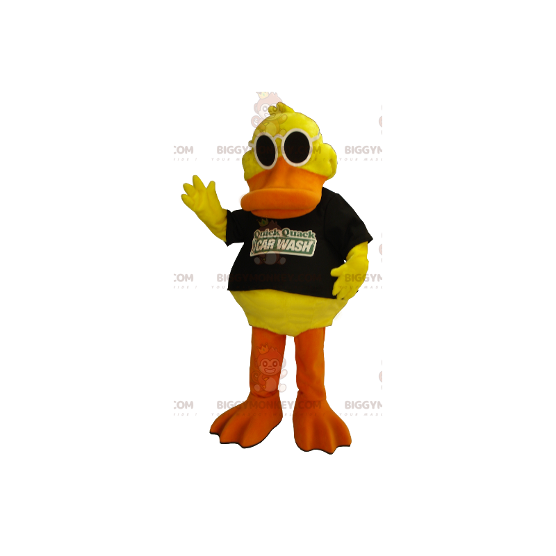 Traje de mascote BIGGYMONKEY™ Pato amarelo e laranja com óculos