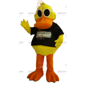 Traje de mascote BIGGYMONKEY™ Pato amarelo e laranja com óculos