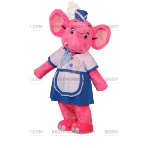 BIGGYMONKEY™ mascotte kostuum roze olifant serveerster outfit -