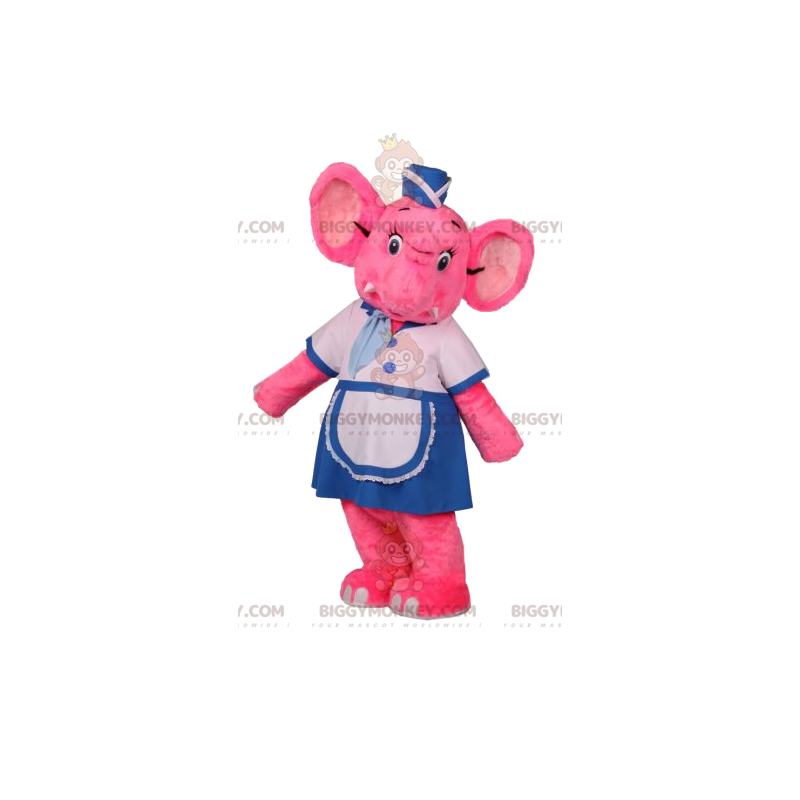 BIGGYMONKEY™ mascotte kostuum roze olifant serveerster outfit -