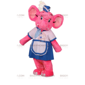 BIGGYMONKEY™ mascotte kostuum roze olifant serveerster outfit -