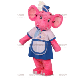 BIGGYMONKEY™ maskotdräkt rosa elefant servitris outfit -