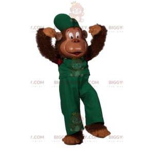 Macaco cômico fantasia de mascote BIGGYMONKEY™ em macacão verde