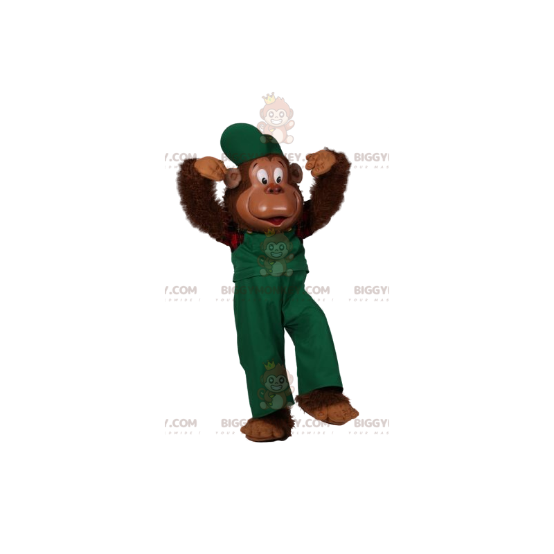 Macaco cômico fantasia de mascote BIGGYMONKEY™ em macacão verde