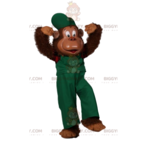 Macaco cômico fantasia de mascote BIGGYMONKEY™ em macacão verde