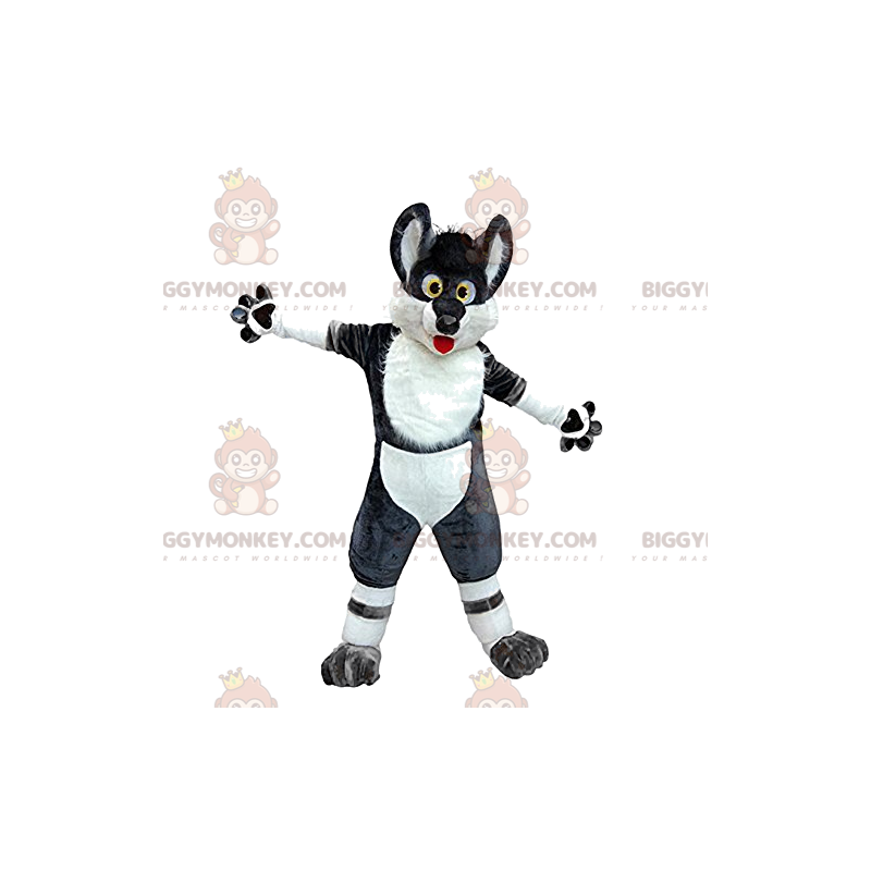 Costume da mascotte BIGGYMONKEY™ lupo bianco e nero pazzo e