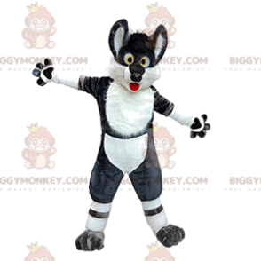 Costume de mascotte BIGGYMONKEY™ de loup noir et blanc fou et